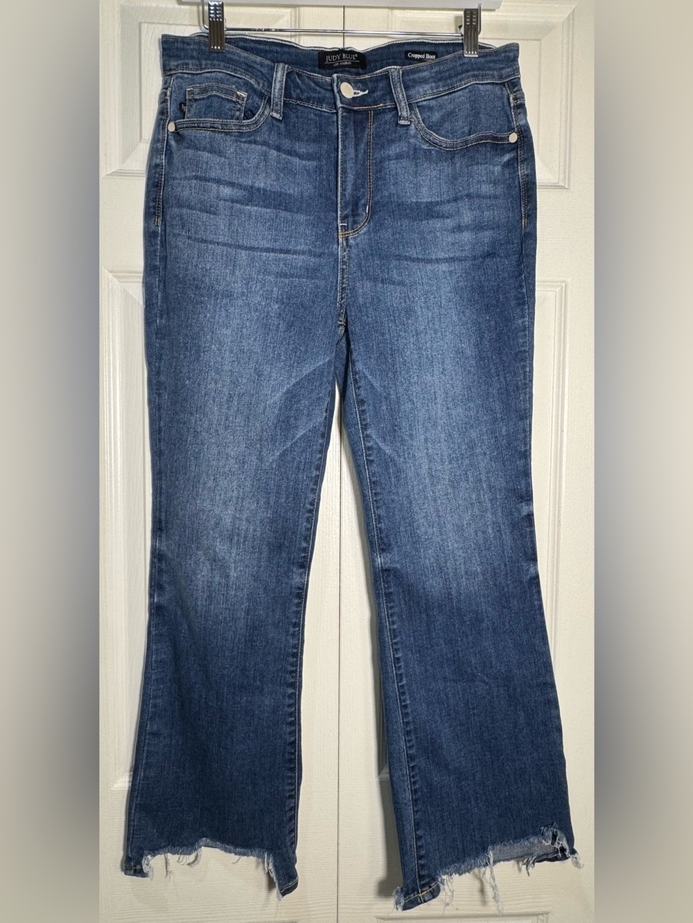 Judy Blue Cropped Bootcut Jeans Raw Hem Medium Wash Stretch Size 11/30